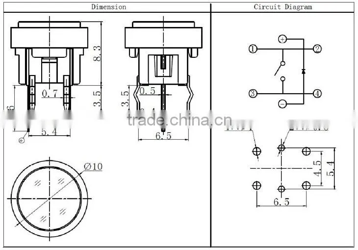 TSL06121-1020 illuminated tact switch with round cap and bracket