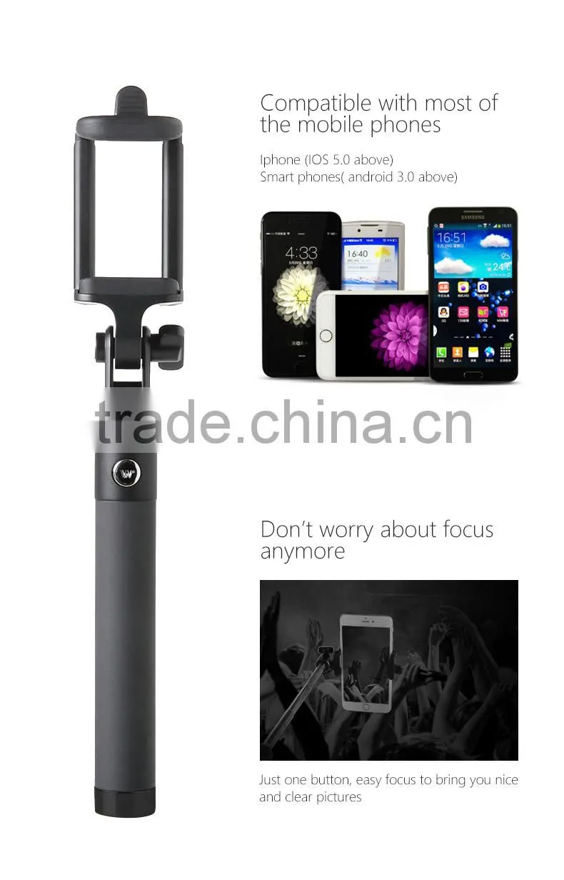 Colorful portable extendable mini selfie stick with bluetooth