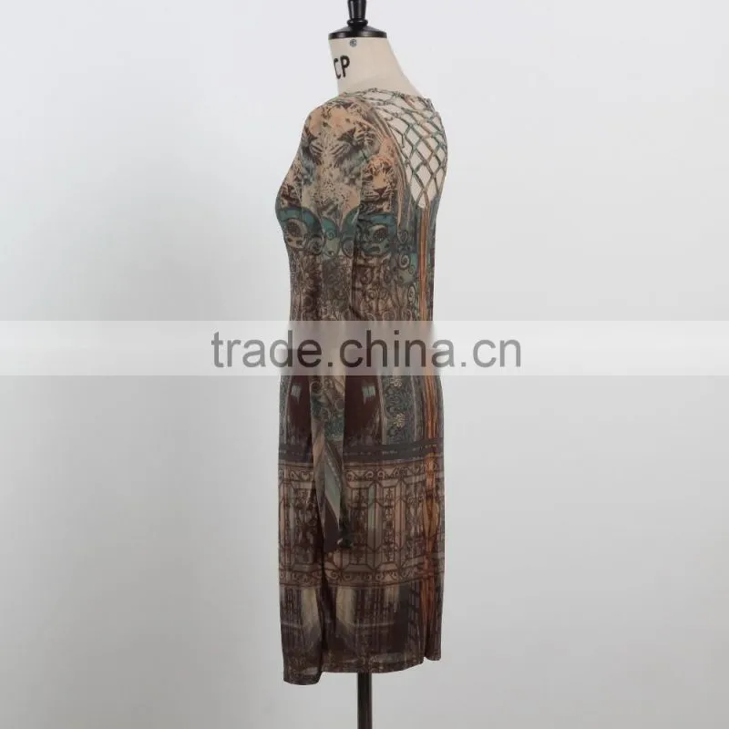 Latest dress 2016 Spring autumn long sleeve dress for mature woman sexy net back dress OEM/ODM supply