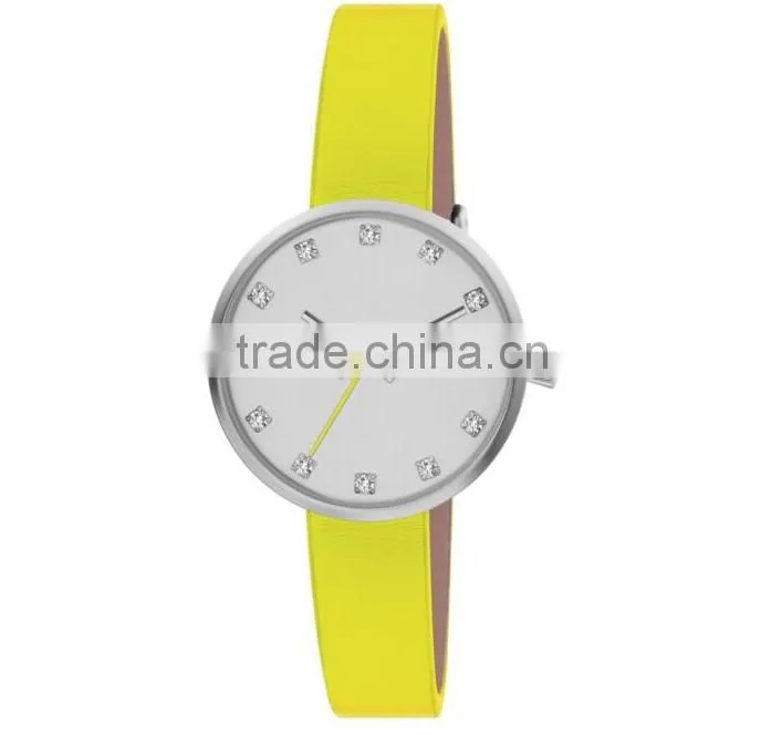New fashion design stainless steel case real leather strap wristwatch for women