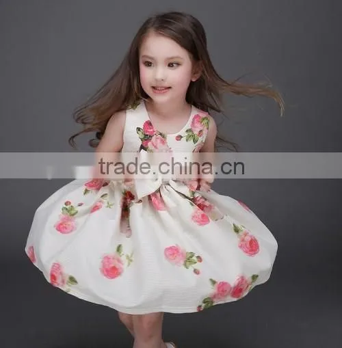 2016 Europe market baby dress up games flowers dress summer latest baby girls backless dress