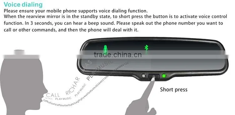 bluetooth handsfree car kit Rearview Mirror with back up display