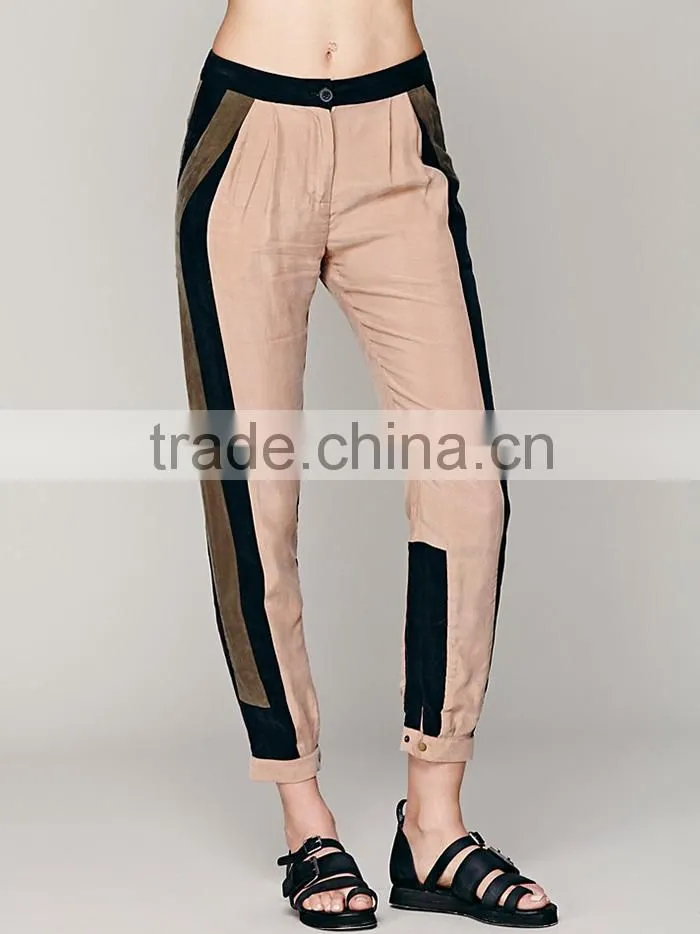 OEM supply relaxed style contrast color korean women pants