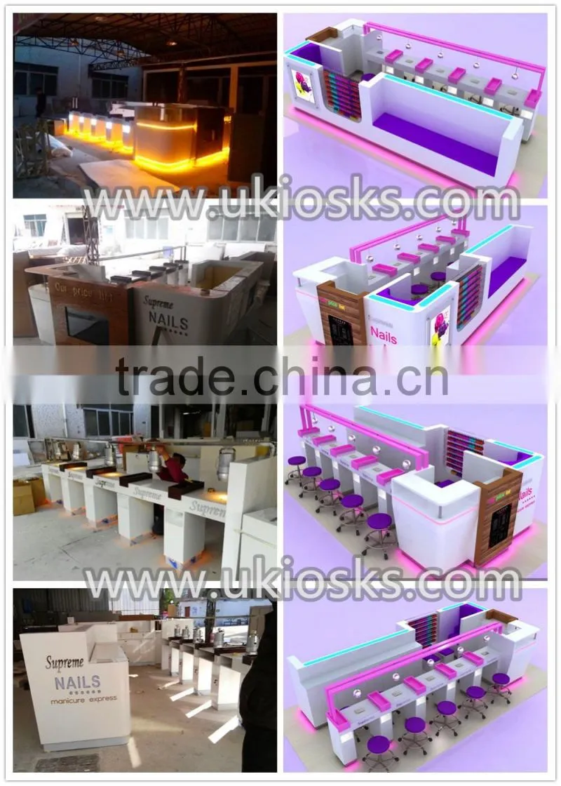 Customized mall nail bar kiosk design / nail kiosk for manicure and pedicure for sale