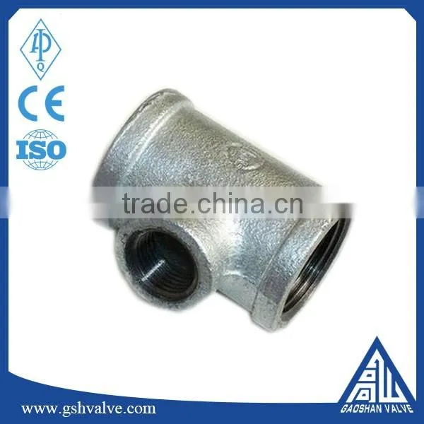 NPT thread galvanized malleable iron reducing tee