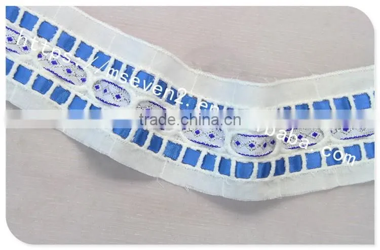 Fashion Design 5cm width embroidery satin ribbon with cotton triming