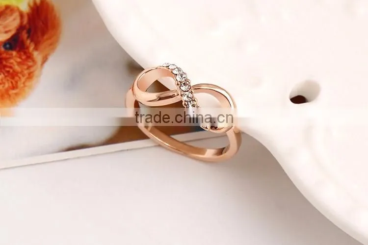 2016 new fashion jewelry 14k real rose gold plated crystal piston ring