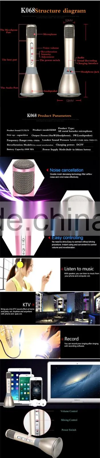 Wireless Microphone microfone K068 with Speaker Mini Karaoke Player KTV