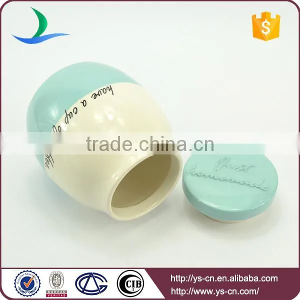Newest Style Ceramic Canister Jars With Blue Lid