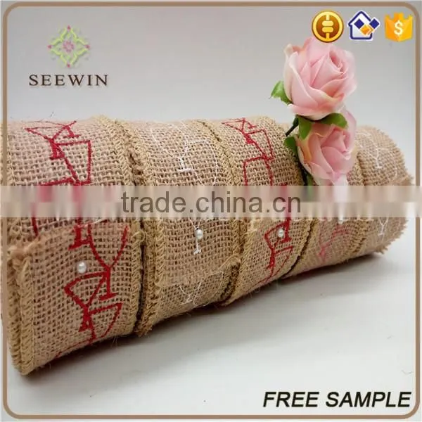 printed jute ribbon for deco and natural jute ribbon