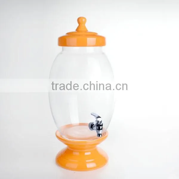 Fancy glass water and beverage dispenser with ceramic lid and stand