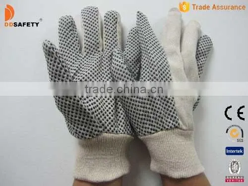 DDSAFETY 2017 Canvas Glove Knit Wrist Cotton Drill With Black Dots Working Safety Glove