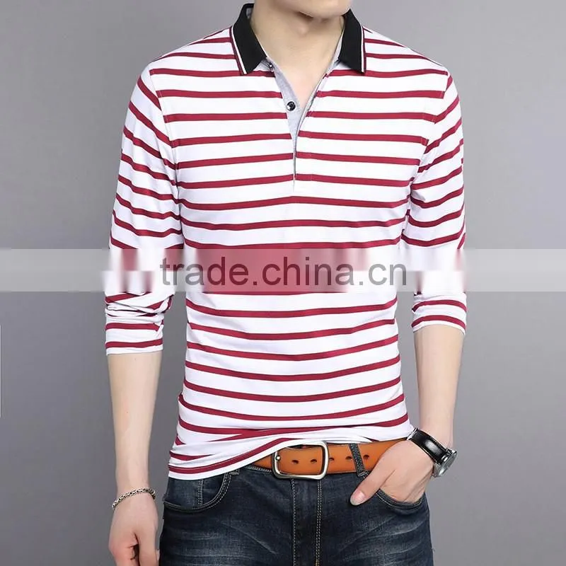 Custom fashion 100% cotton long sleeve knitted polo t shirt men 2016