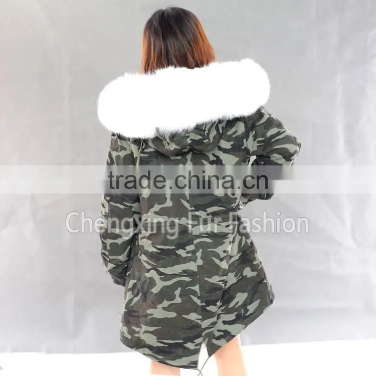 CX-G-P-08D 2016 Hot Sale Wholesale Winter Coat Real Rabbit Fur Lining Fox Fur Collar Parka For Women