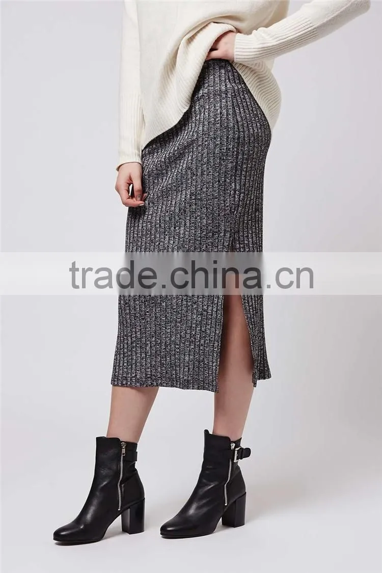 2016 High Waist Korea Style Maxi Skirts Grey Ribbed Bodycon Skirts Salt And Pepper Tube Skirts