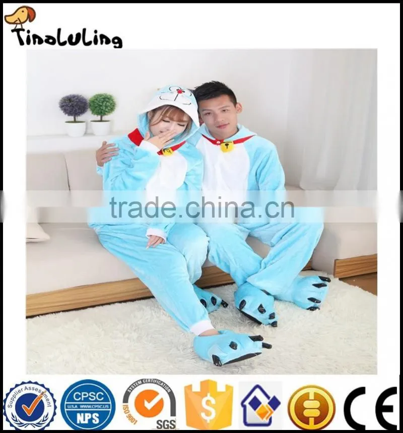 Wholesale flannel doraemon pajamas one piece cartoon pajamas cat onesie pajamas