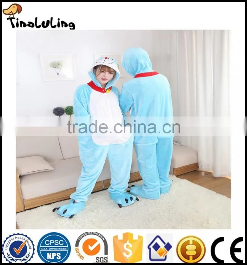 Wholesale flannel doraemon pajamas one piece cartoon pajamas cat onesie pajamas