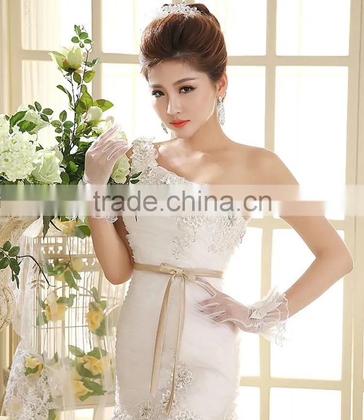 Sexy one shoulder long length back open evening dress fishtail wedding dress