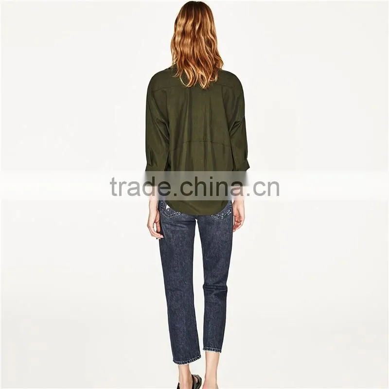 2017 OEM SpringButtoned Cuffs and Elbow-length sleeves Polo Neck Shirt