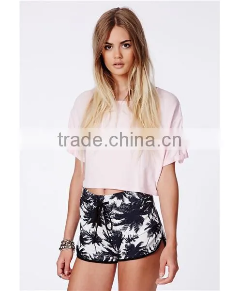Black Palm Print Girls Wear Beach Board Shorts