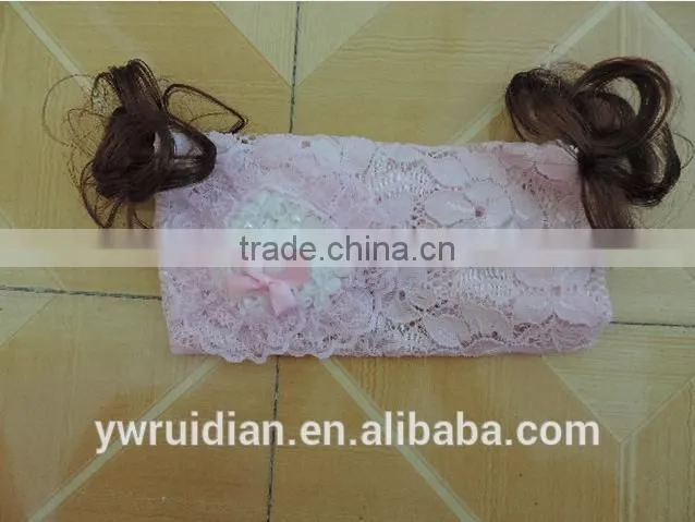 baby girl hairpiece hairband 2016 summer adjustable elastic lace floral chiffon headband pearl bowknot cute kids hairwear