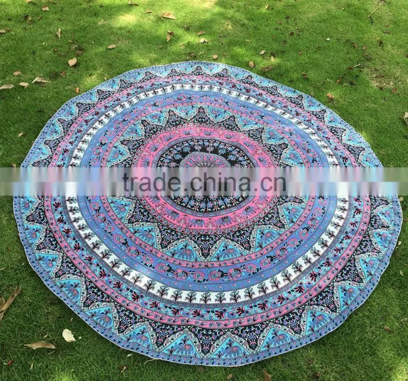 large custom peapock print round camping picnic beach towel