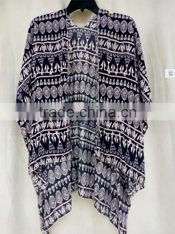 Hot sale fashion printed open kimono for women viscose cotton soft blouses