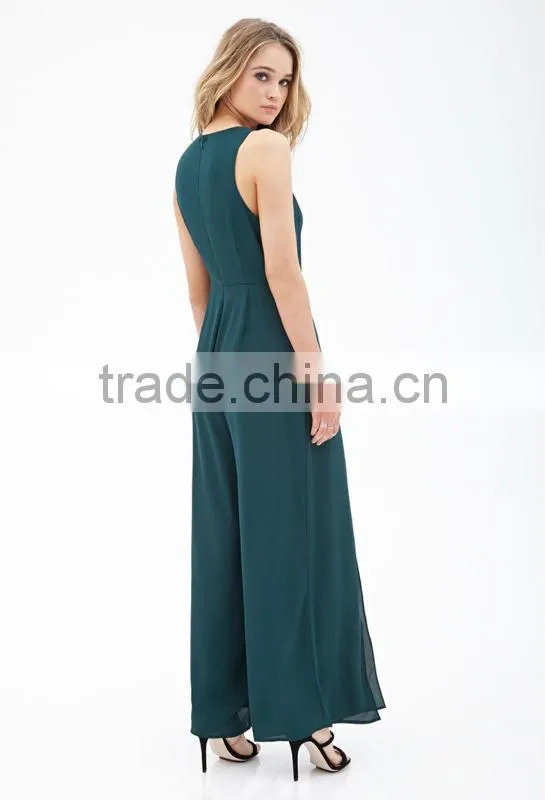 2015 Ladies Classic High Leg Slit Chiffon Wide Length Jumpsuit