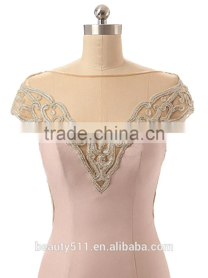 New design high quality crystal beaded tull Neck hanging Medium short Strapless sexy prom gown party dress