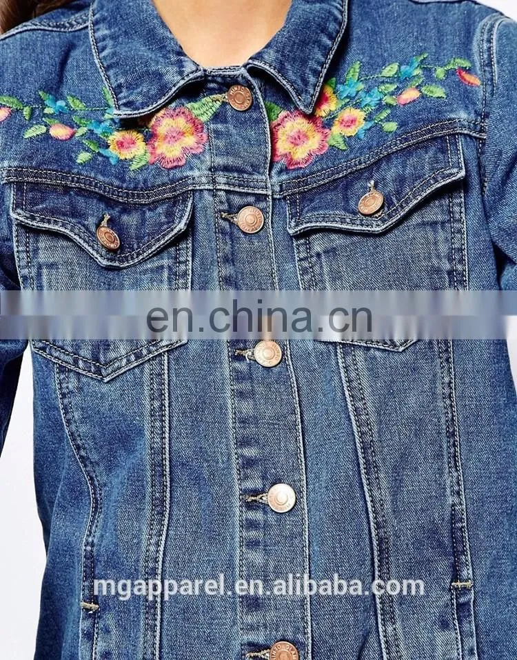 Wholesale denim jackets suppliers floral embroidery denim jacket women