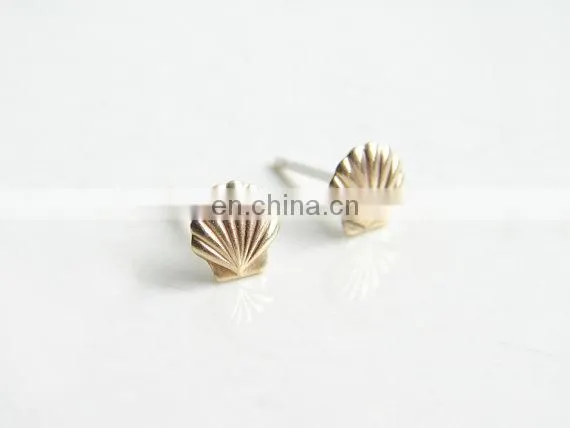 Teeny Tiny Gold Seashell Earrings Small Scallop Shell Simple Modern Jewelry