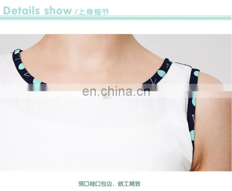 2014Japansese style splicing with contrast color refreshing printed summer dresses