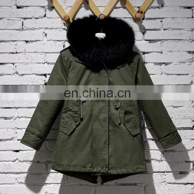 2016 Hot Sale Children Clothing Latest Korean Style Kids Coat with Raccoon Fur Hood and Rabbit Fur Lining