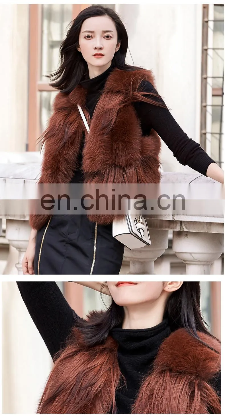 Popular Lovely Fox Fur Vest Beautiful Good Quality Girl Fox Short Fur Vest