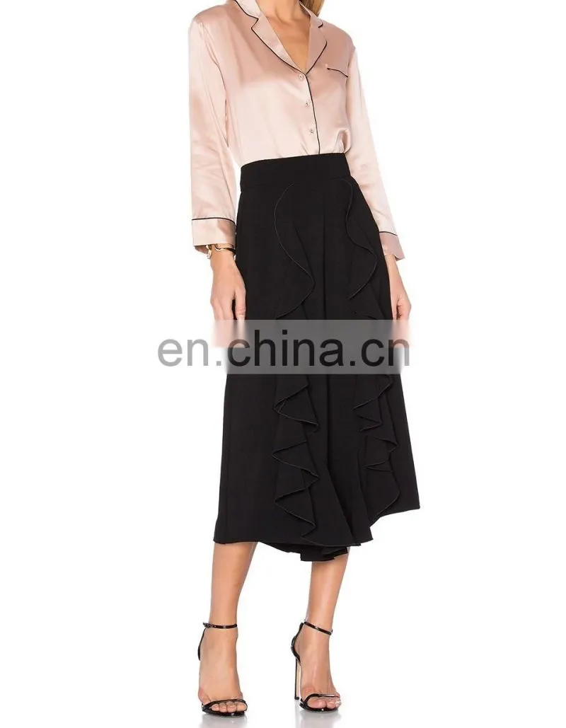 Latest formal long skirt blouse with side frills for lady