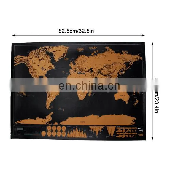 2017 travle wall world map mini scratch off foil layer coating poster