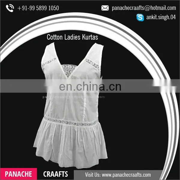 Best Selling Simple Plain Cotton Indian Kurti, Embroidered White Kurtis