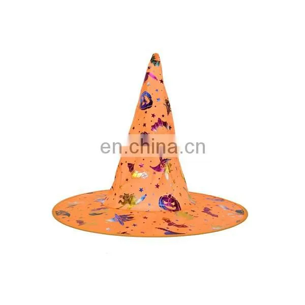 Halloween party adult female black veil witch hat gold design