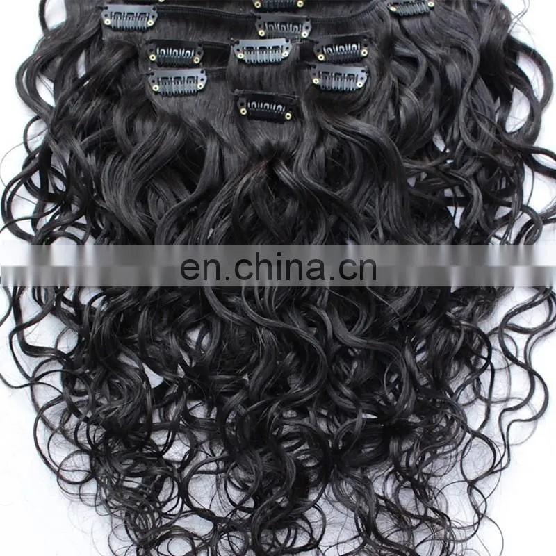 Raw indian curly hair clip in hair extensions for african american