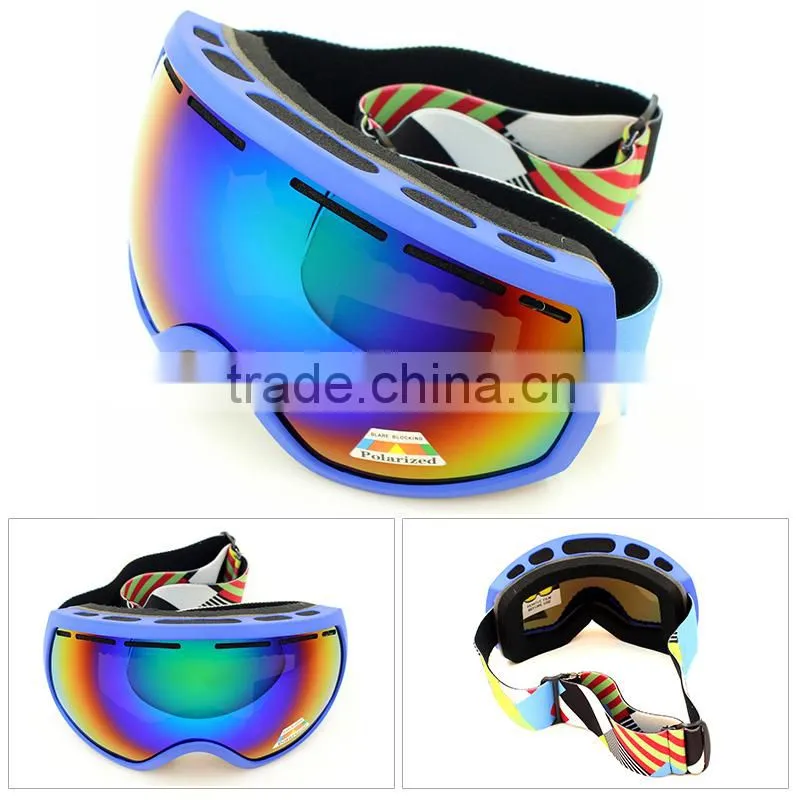 Custom logo unisex big spherical lens anti strong glare polarized ski goggles for promo