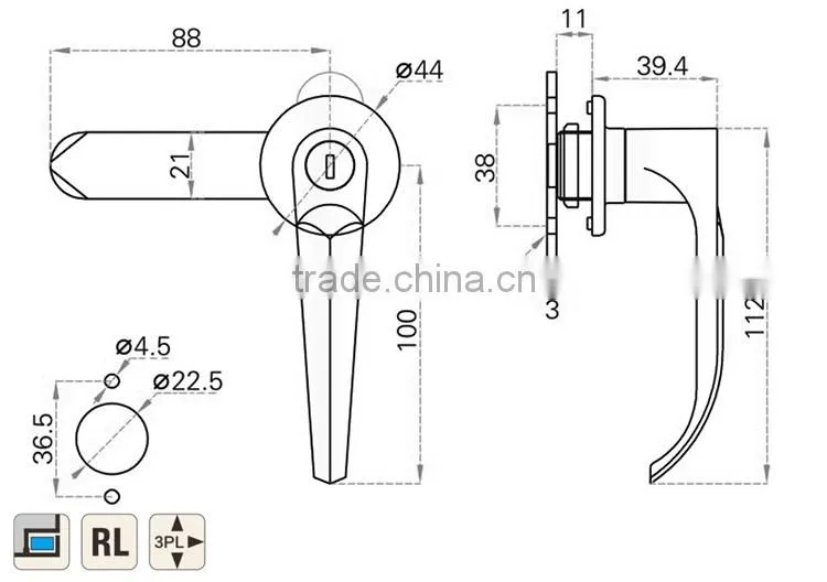 CE RoHS 2015 FEILEI A-2055-1industrial electrical cabinet L handle door lock with cheaper price