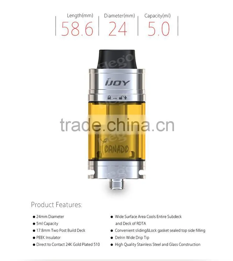 2016 Hot selling IJOY Tornado RDTA 5ml Tank With two post Tornado RDTA