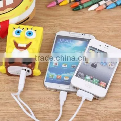 Cartoon spongebob 2600mah portable power bank rohs battery charger