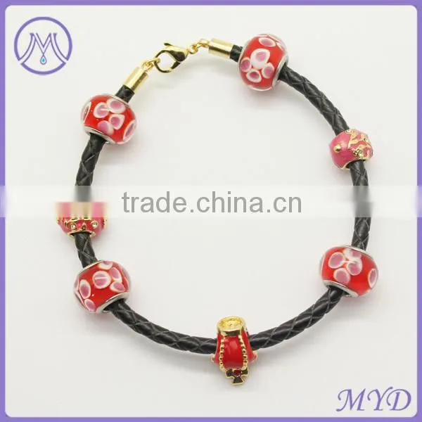 DIY metal enamel beads fashion leather bracelet