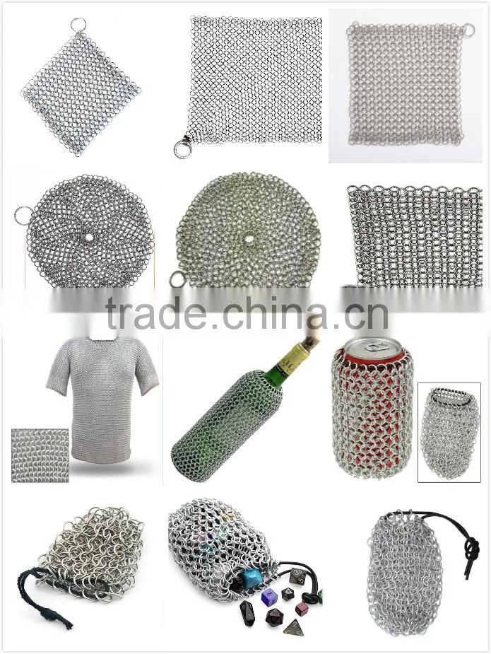 Stainless Steel Chainmail Scrubber Cast Iron Chainmail Pot Cleaner