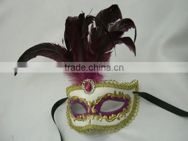 hand painting/fashion mask/venice feather masquerade mask/black/plastic/feater party mask