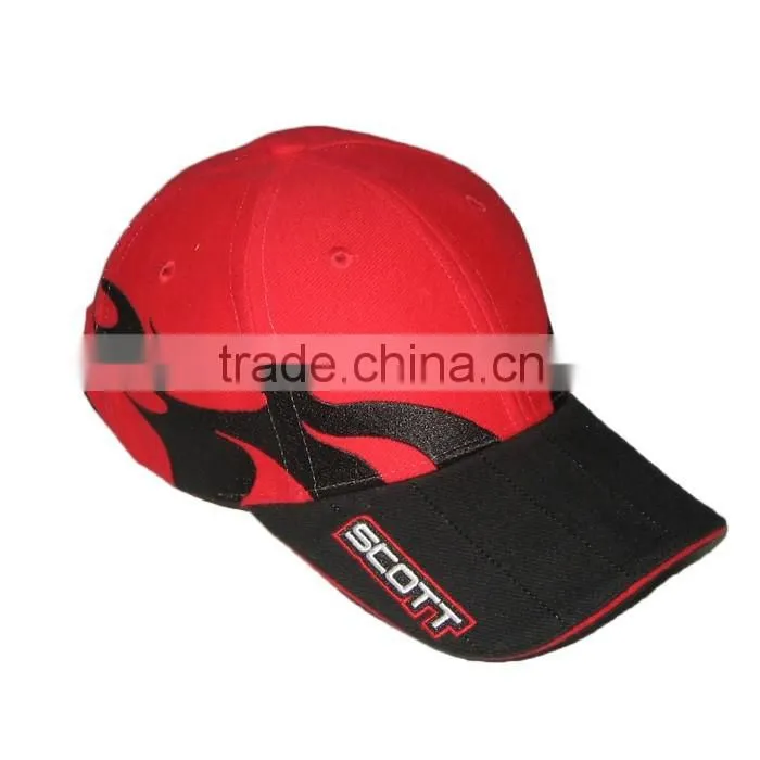 High quality red button velcro back soft baseball caps flames baseball cap