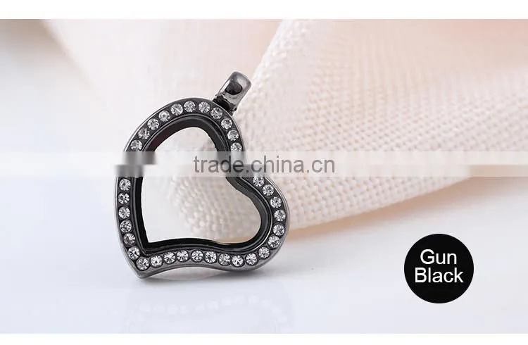 Crystal Rhinestone Heart Shaped Floating Charm Locket Pendant without Chain