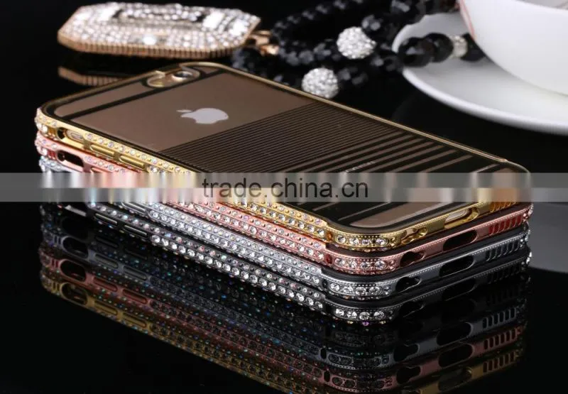 2015 New Design Pc Cover Phone Case With Diamond Metal Bumper