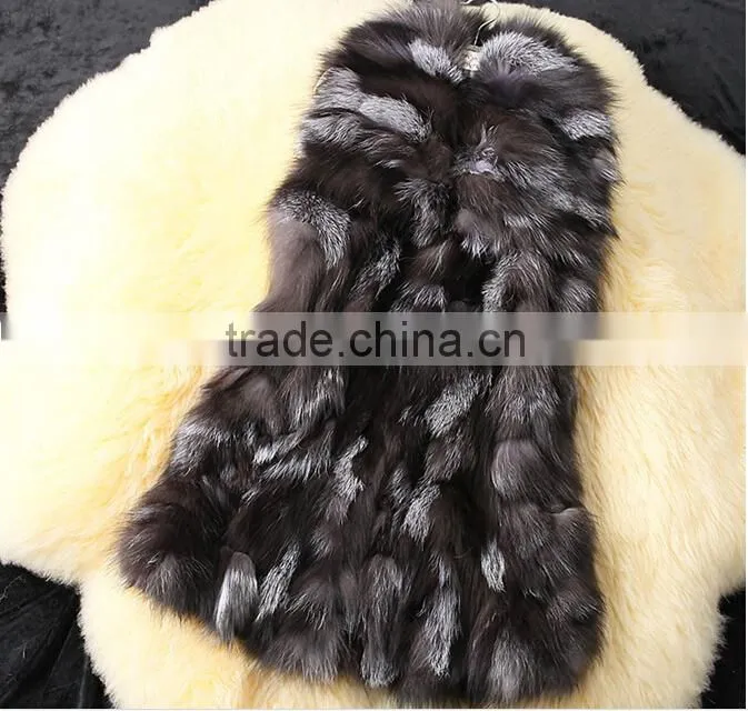 2016 high -end Genuine silver fox Fur Vest